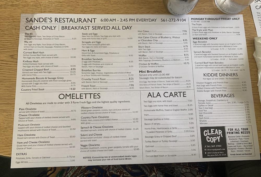 Sande's Restaurant Menu image 2